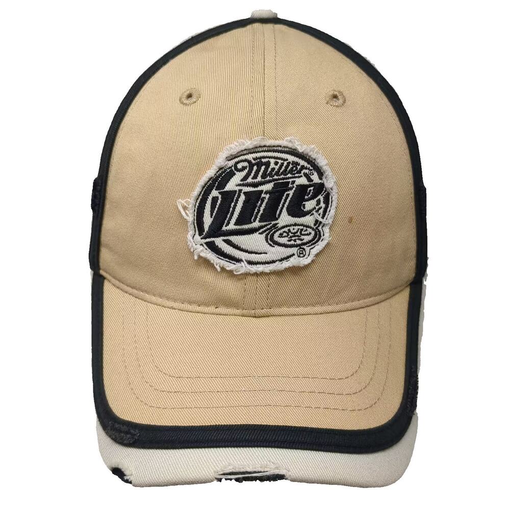 H3 Sportgear Miller Lite Patch Baseball Cap Beige Black Cotton Slideback OS Hat